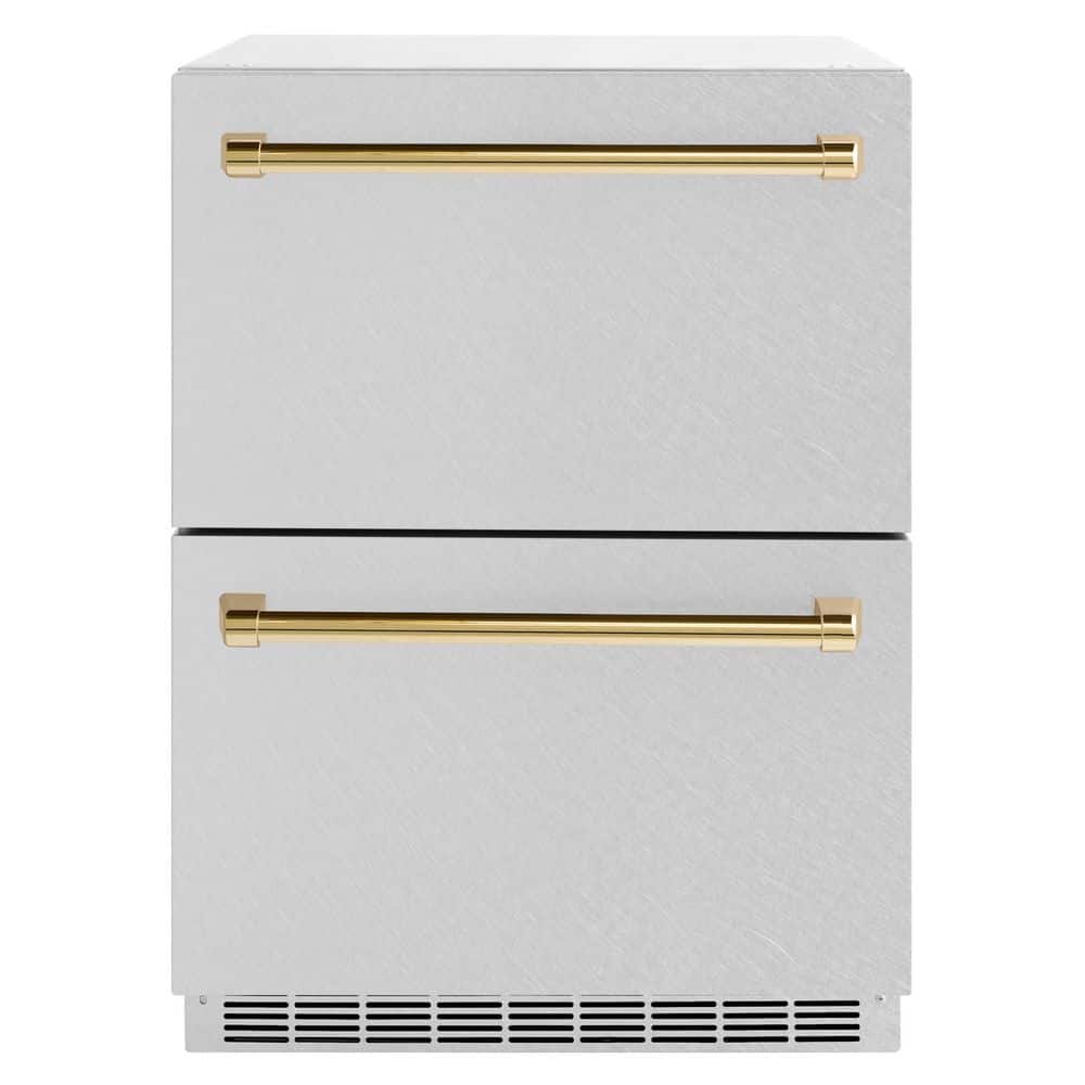 24 in. Autograph Touchstone 168 Can Outdoor Refrigerator Drawer in Satin Stainless Steel and Gold Handles