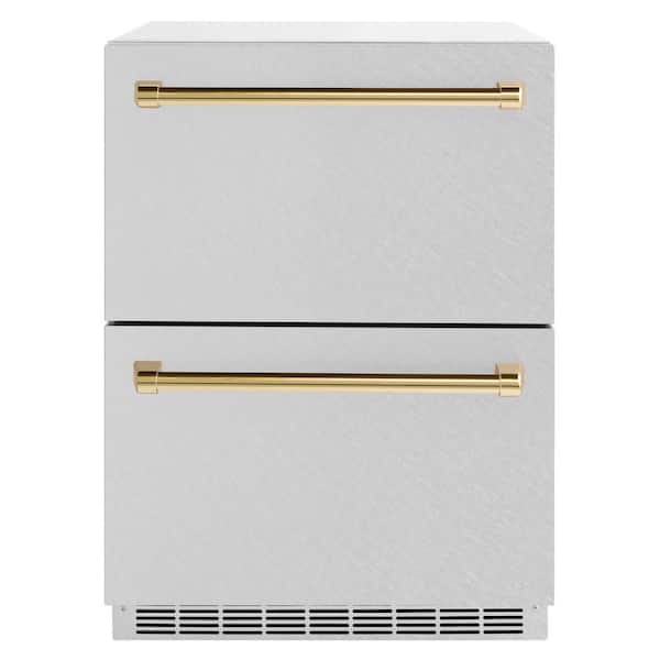 24 in. Autograph Touchstone 168 Can Outdoor Refrigerator Drawer in Satin Stainless Steel and Gold Handles