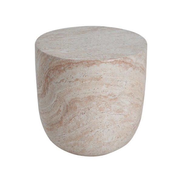Cement Patio Rounded Dracelo Outdoor Lightweight Concrete Round Side Table, Beige Travertine ...