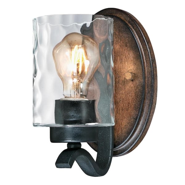 Barnwell 1-Light Textured Iron and Barnwood Wall Mount Sconce