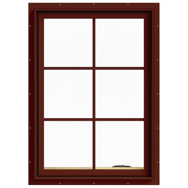 JELD-WEN 28 in. x 40 in. W-2500 Series Red Painted Clad Wood Right-Handed Casement Window with Colonial Grids/Grilles