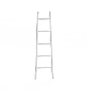 59.1 in. Tall White Solid Wood 5-Rung Bookcase Blanket Ladder