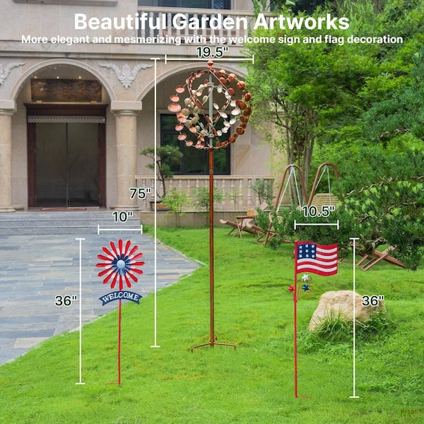 ゴンドラオブジェ Kinetic Wind Sculptures 75 in. H Metal 3D Glode Wind Spinner with