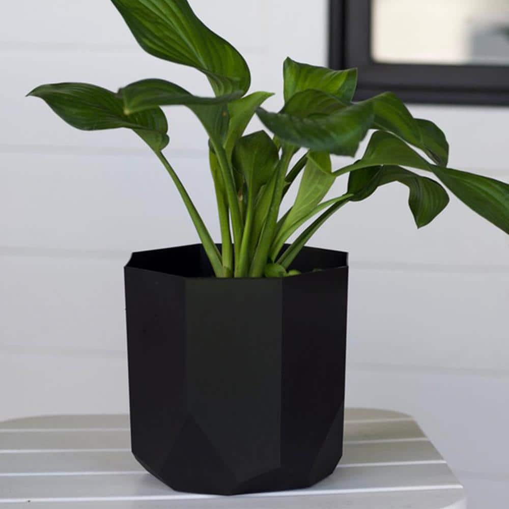 Tuxton Black Geometric Resin Planter for Indoor and Outdoor Use