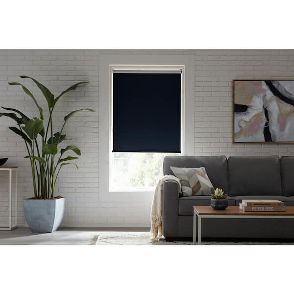 StyleWell Cut-to-Size Dark Blue Cordless Blackout Fabric Roller Shade 37.25 in. W x 72 in. L