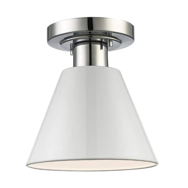 Monteaux Lighting 8 in. 1-Light Chrome Flush Mount with White Metal Shade