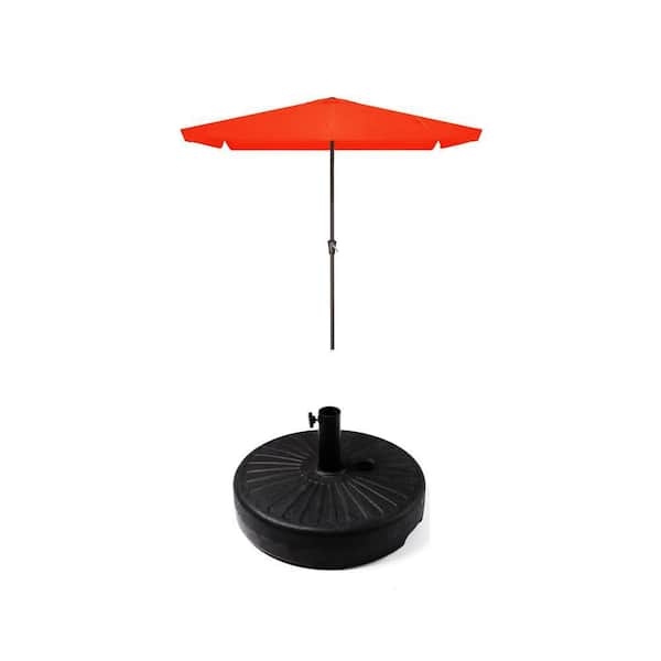 96 in. x 120 in. Rectangular Steel Market Crank, Tilt Outdoor Patio Umbrella Pumpkin and 50 lbs Capacity Resin Base Blk.