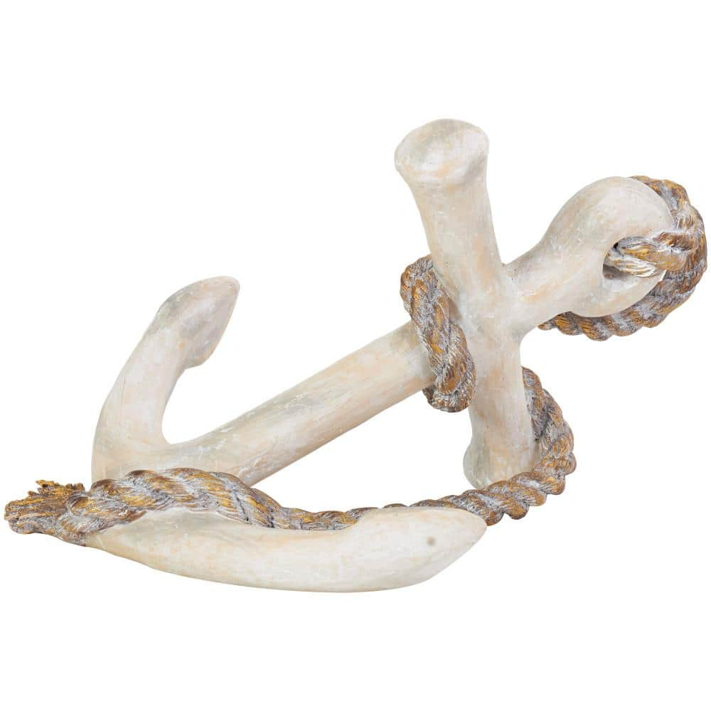 Litton Lane Distressed White Polystone Anchor Sculpture with Rope ...