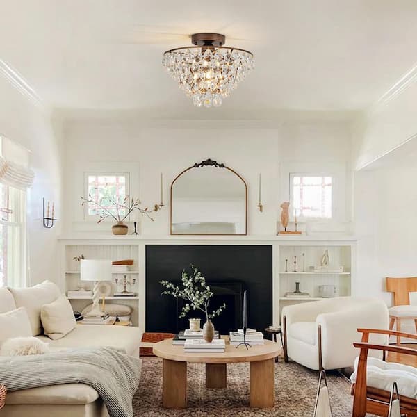 Cristal 1-Light 12.6 in.W Antique Copper Semi Flush Mount Vintage Empire Ceiling Light with Crystal for Kitchen/Hallway