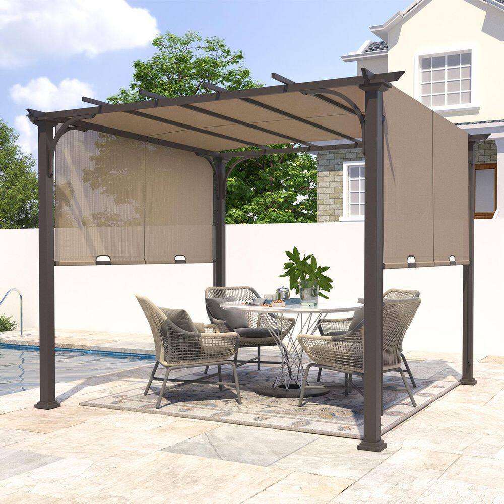 10 ft. x 10 ft. Brown Steel Flat Pergola with Brown Shade Canopy price history on PriceWatchPro