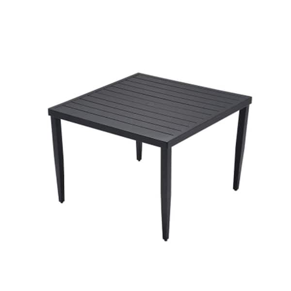 40 in. x 40 in. Patio Aluminum Square Outdoor Dining Table with Tapered Feet and Umbrella Hole in Ember Black