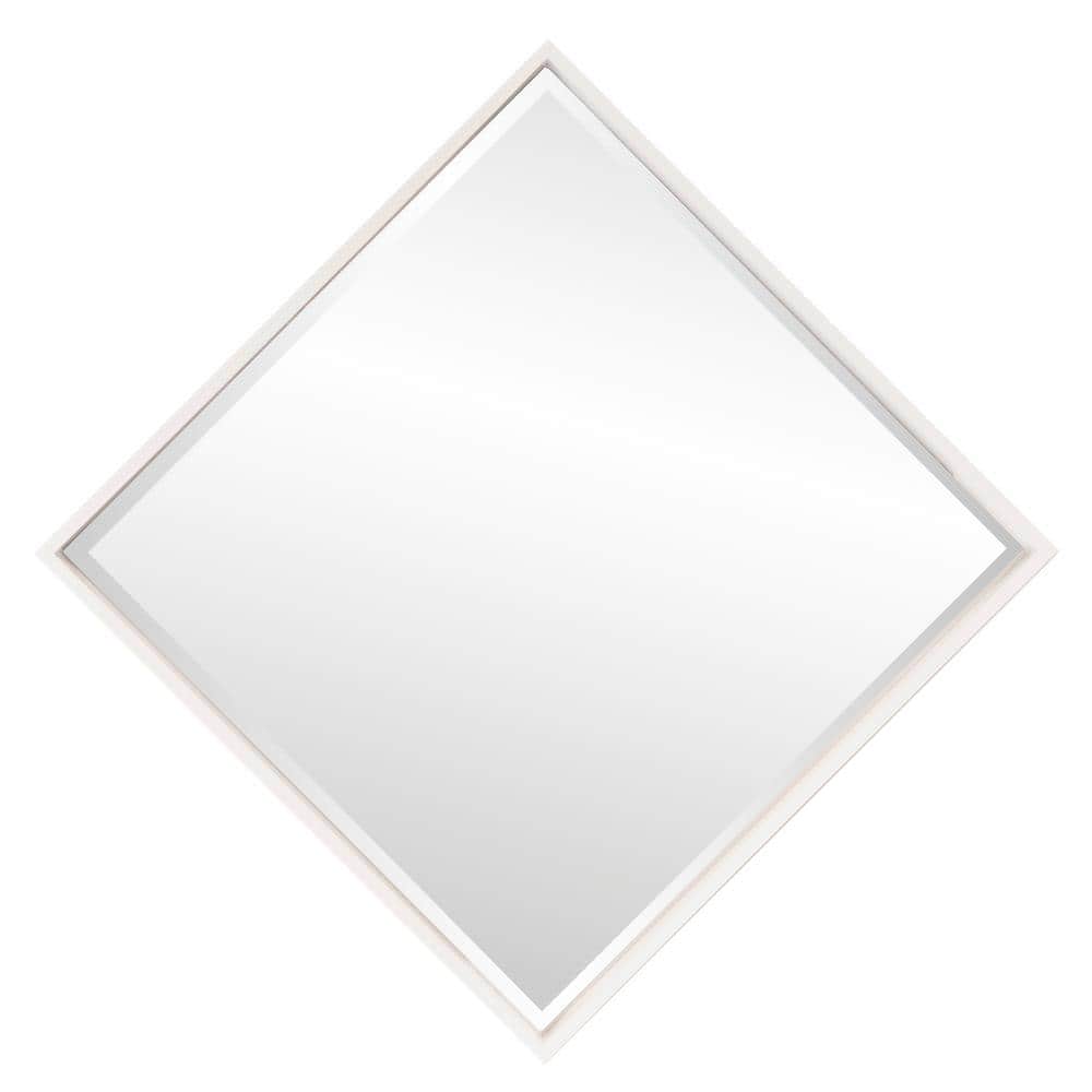 Glossy White 40" Square Wood Frame Decorative Mirror