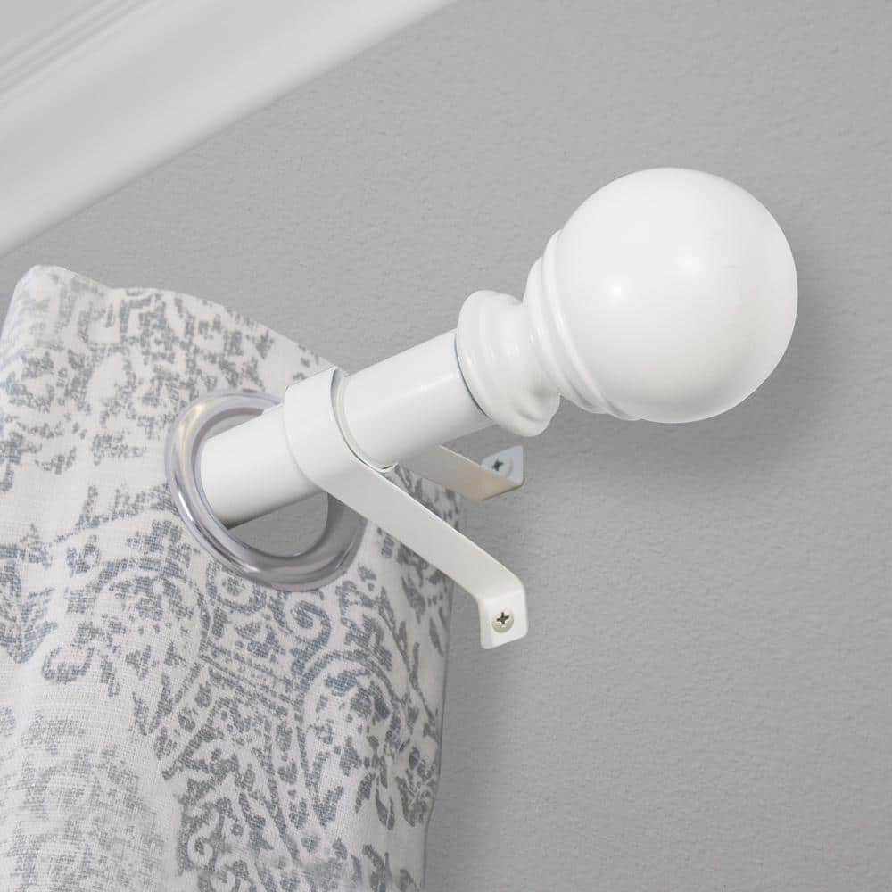 White Adjustable Metal Curtain Rod with Ball Finial, 18-36 Inches