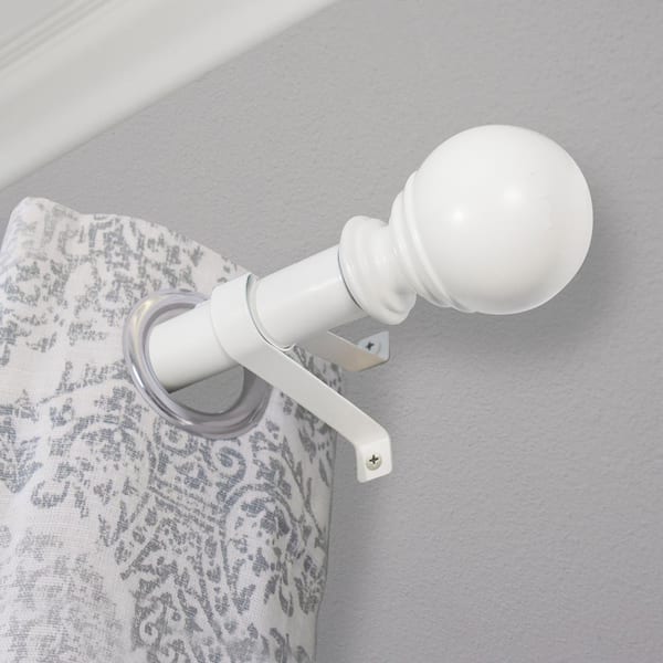 Ball 18 in. - 36 in. Adjustable Curtain Rod 1 in. in White with Finial