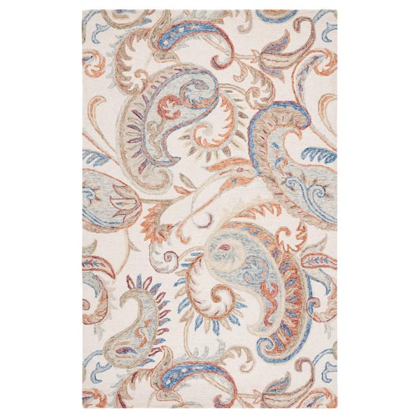 SAFAVIEH Micro-Loop Ivory/Rust 5 ft. x 8 ft. Abstract Persian Area Rug