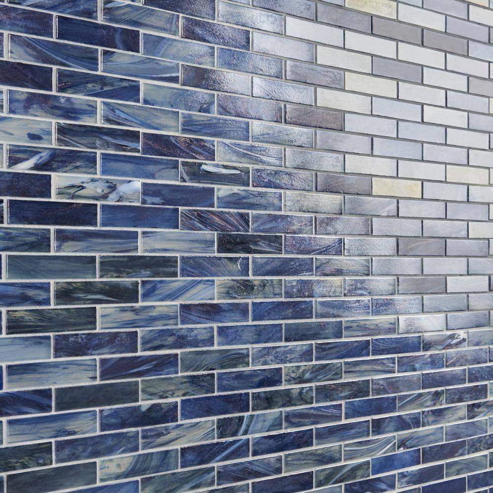 Sky Blue Polished Glass Mosaic Wall Tile 12-in x 12-in