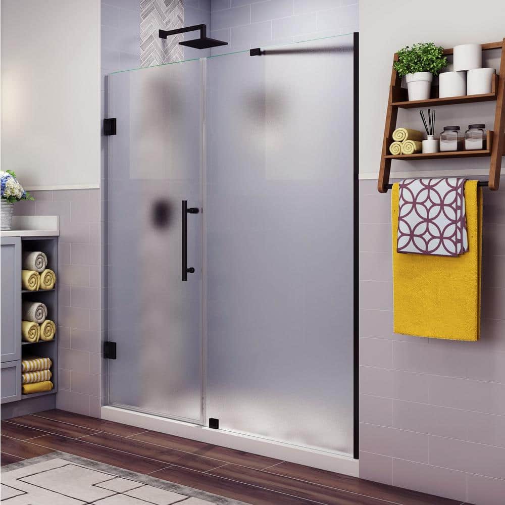 Belmore 64" x 72" Oil Rubbed Bronze Frameless Hinged Shower Door with Frosted Glass