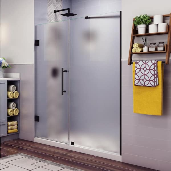 Aston Belmore 71.25 in. to 72.25 in. x 72 in. Frameless Hinged Shower Door with Frosted Glass in Oil Rubbed Bronze