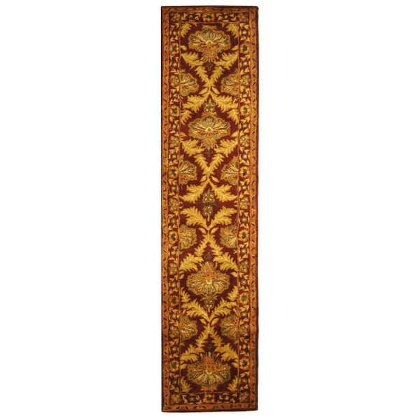 SAFAVIEH Antiquity Wine/Gold 2 ft. x 12 ft. Border Geometric Floral Runner Rug