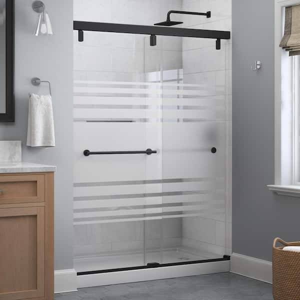 Delta Lyndall Mod 50-1/8 to 58-1/2 in.W x 71-1/2 in.H Soft-Close Frameless Sliding Shower Door, Matte Black, Transition Glass