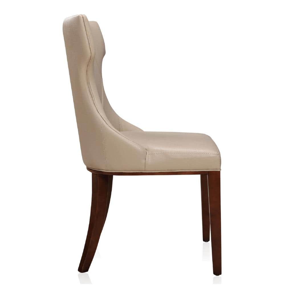 Reine Cream Faux Leather Upholstered Dining Side Chair Set with Walnut Wood Legs