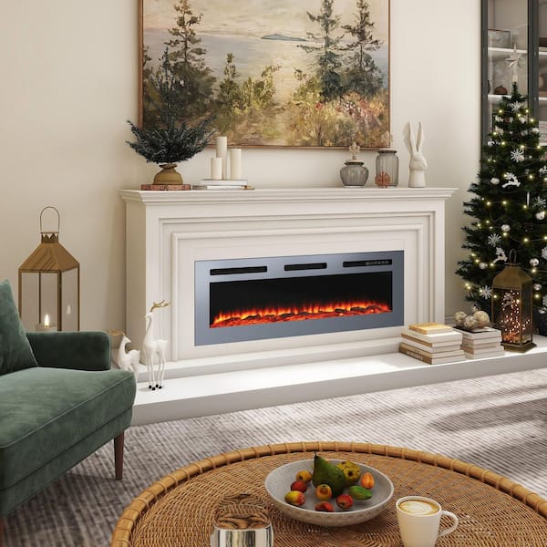 Mondawe 50 in. Stainless Steel Wall Mounted Electric Fireplace with Remote Control in Silver