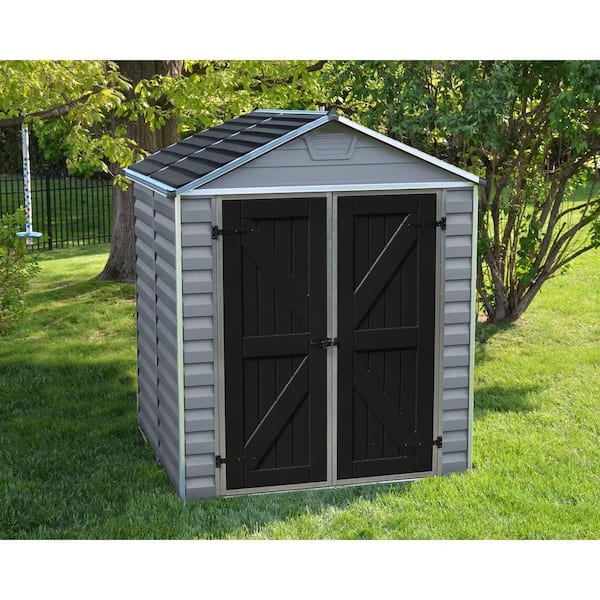 SkyLight 6 ft. W x 5 ft. D Resin Plastic Outdoor Garden Storage Shed with Floor (30.1 sq. ft.) in Dark Gray Deco