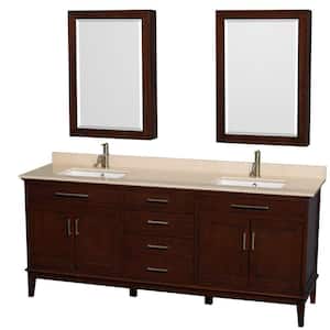 Hatton 80 in. Vanity in Dark Chestnut with Marble Vanity Top in Ivory, Square Sink and Medicine Cabinet