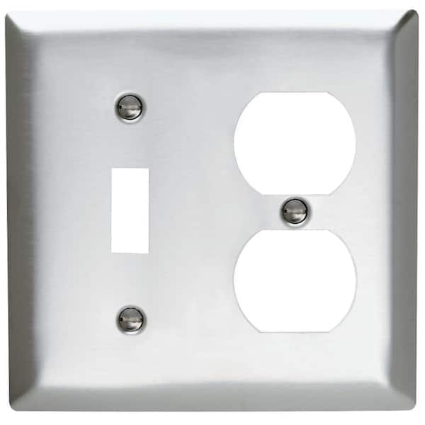 Legrand Pass & Seymour 430S/S 2 Gang 1 Toggle 1 Duplex Wall Plate, Stainless Steel (1-Pack)