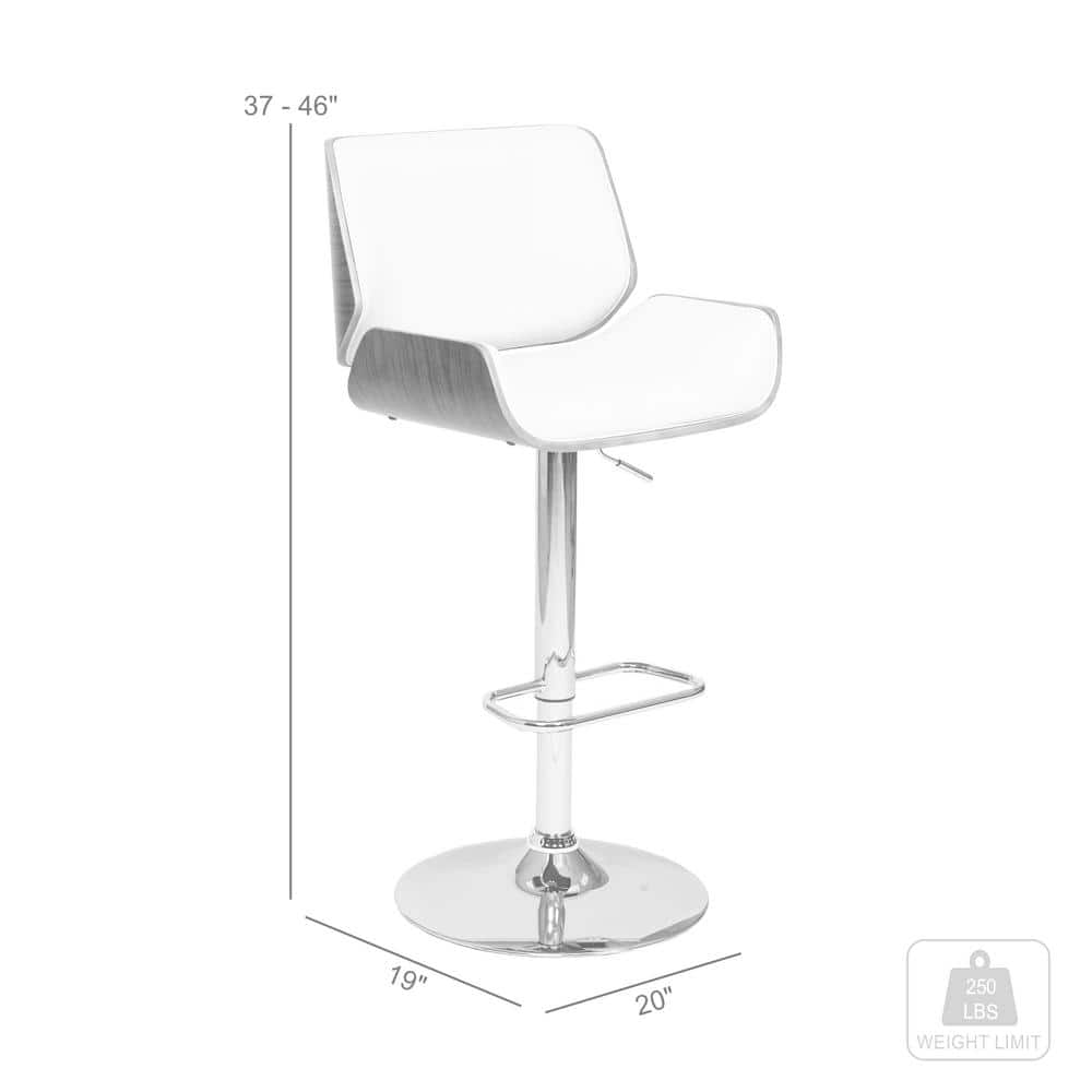 Cream Faux Leather Adjustable Swivel Bar Stool with Walnut and Chrome