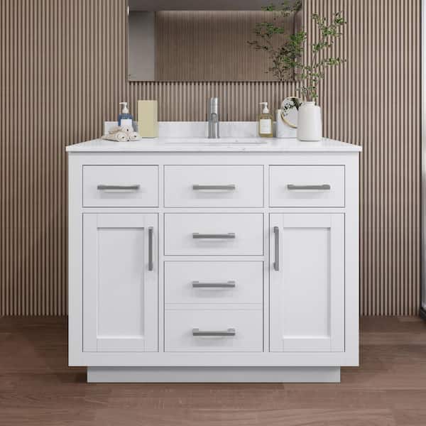 Wyndham Collection Beckett TK 42 in. W x 22 in. D x 35 in. H Single Bath Vanity in White with Carrara Cultured Marble Top