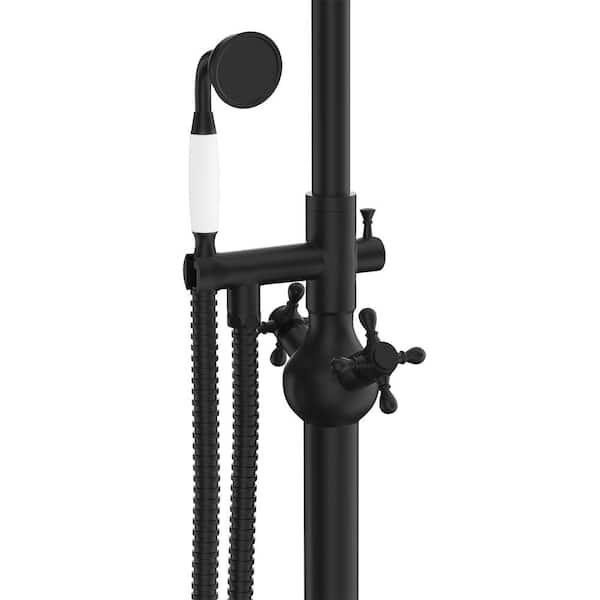 2-Handle Freestanding Tub Faucet with Round Hand Shower in Matte Black