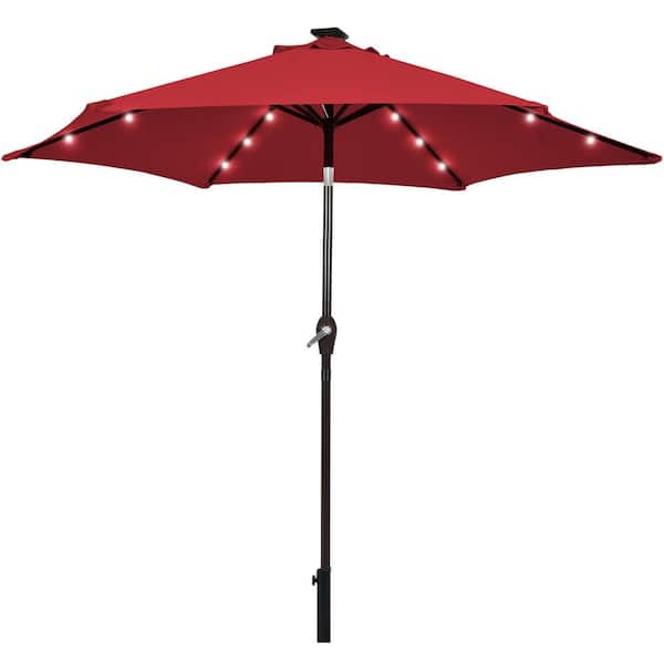Gymax 9 ft. Table Market Yard Outdoor Patio Umbrella with Solar LED Lights in Burgundy