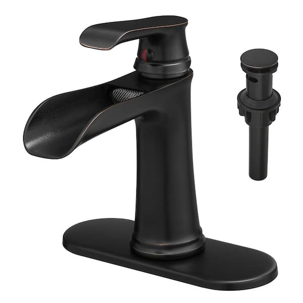 Boyel Living Single Handle Single Hole Bathroom Faucet Deck Plate Included, Pop Up Drain, Water Supply Hoses in Oil Rubbed Bronze