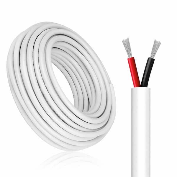 22 AWG 2 Conductor Electrical Wire 100 Ft White Stranded Tinned Copper Low Voltage PVC for LED Lamp Strip