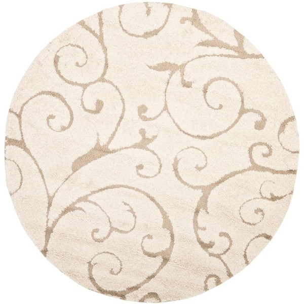 SAFAVIEH Florida Shag Cream/Beige 5 ft. x 5 ft. Round Floral High-Low Area Rug