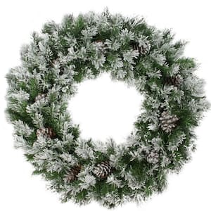 36 in. Flocked Angel Pine with Pine Cones Artificial Christmas Wreath