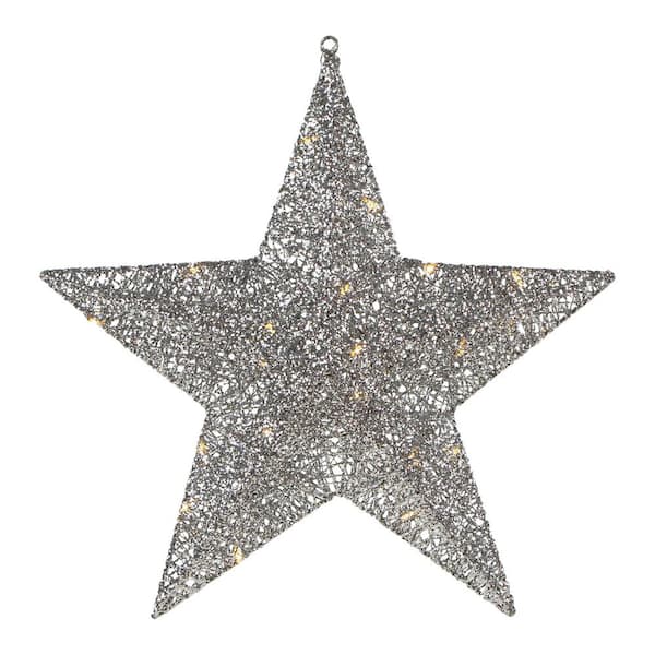 LED Lighted Hanging Star Outdoor Christmas Decoration-18"-Silver-Warm White