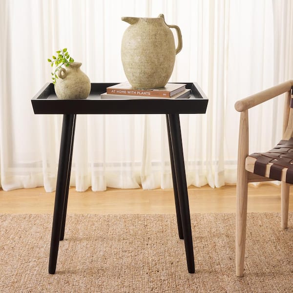 SAFAVIEH Nonie 23.5 in. Black Rectangular Wood End Table