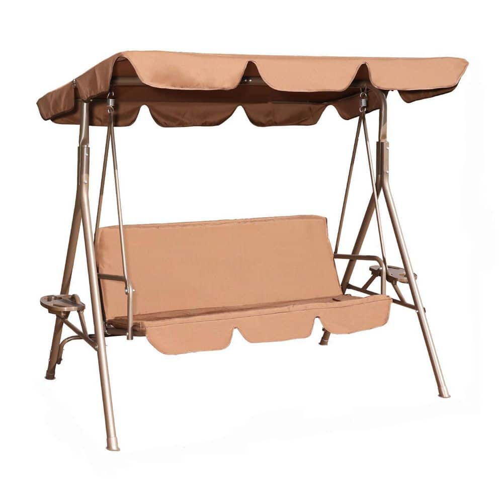 TIRAMISUBEST 2Person Metal Patio Swing with Cushion and Canopy in Coffee W1059XY57401 The