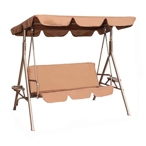 TIRAMISUBEST 2-Person Metal Patio Swing with Cushion and Canopy in Coffee