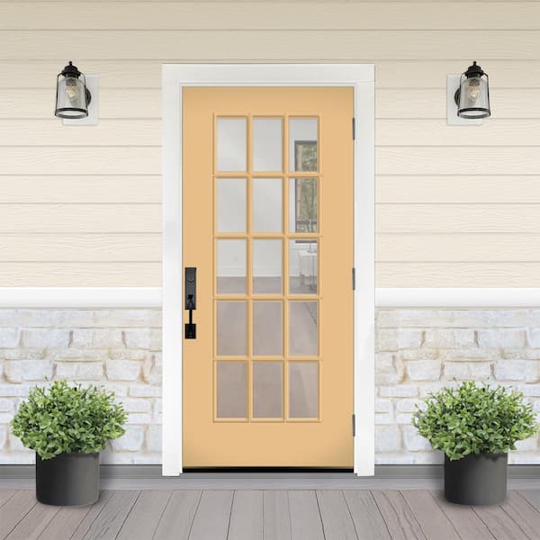 Reliant 36 in. x 80 in. Full Lite 15L SDL Clear Glass LHOS Jackfruit Finish Fiberglass Prehung Front Door 6-9/16 Jamb