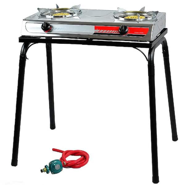 Outdoor & Indoor Portable Propane Stove, Single & Double Burners with Gas  Premium Hose for Backyard Kitchen, Camping Grill, Hiking Cooking, Outdoor