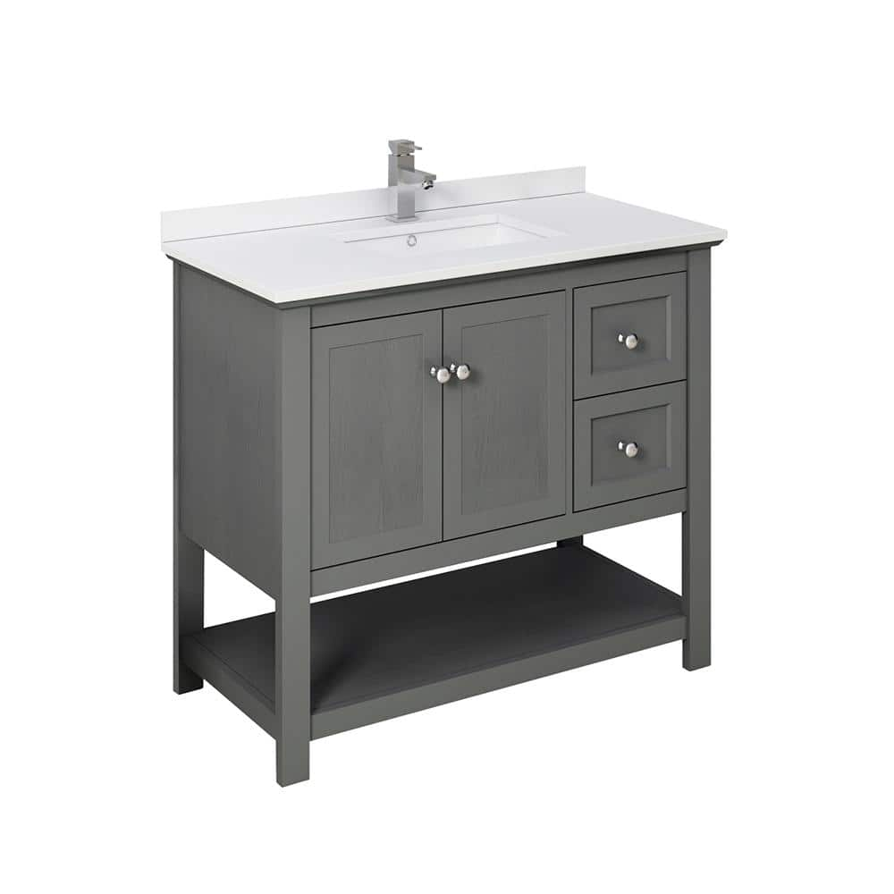 Manchester Regal 40 in. W Bathroom Vanity in Gray Wood with Quartz Stone Vanity Top in White with White Basin -  Fresca, FCB2340VG-CWH-U