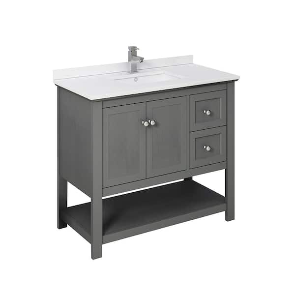 Fresca Manchester 40 in. Single Sink Shaker-Style Gray Wood Veneer Bath Vanity with White Quartz Top and Integrated Sink