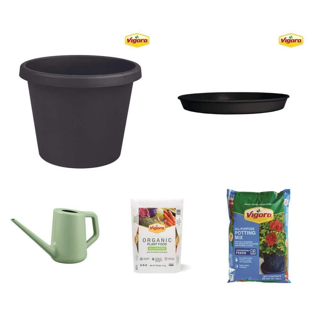 Vigoro 6 in. Antonella Small Black Plastic Planter (6 in. D