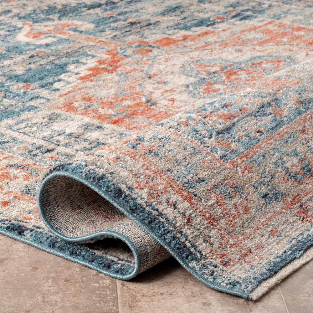 Harley Blue Medallion Synthetic Easy Care Runner Rug
