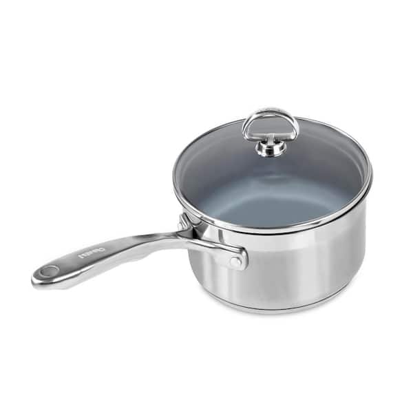 Chantal Induction 21 Steel 2 qt. Stainless Steel Ceramic Nonstick Sauce Pan in Brushed Stainless Steel with Glass Lid