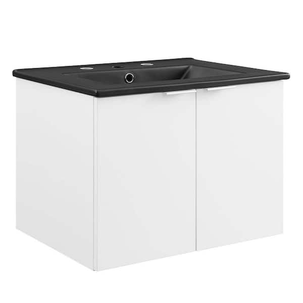 MODWAY Maybelle 24 in. W x 18 in. D x 24 in. H Bathroom Vanity in White Wall Mount with Black Ceramic Top