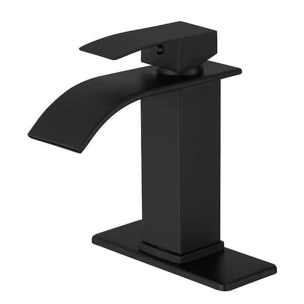 Single Handle Single Hole Bathroom Sink Faucet with Deckplate Included in Matte Black